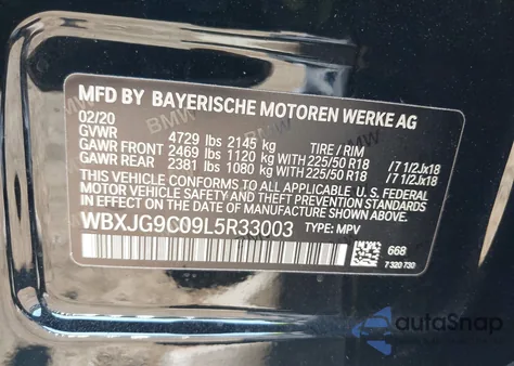 2020 BMW X1 xDrive28I from USA, damaged, VIN WBXJG9C09L5R33003